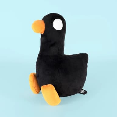 A picture of a large soulless duck plushie.